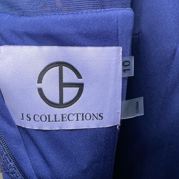 JS Collections ILLUSION GOWN WITH TRIM navy‎ blue - Picture 6 of 15